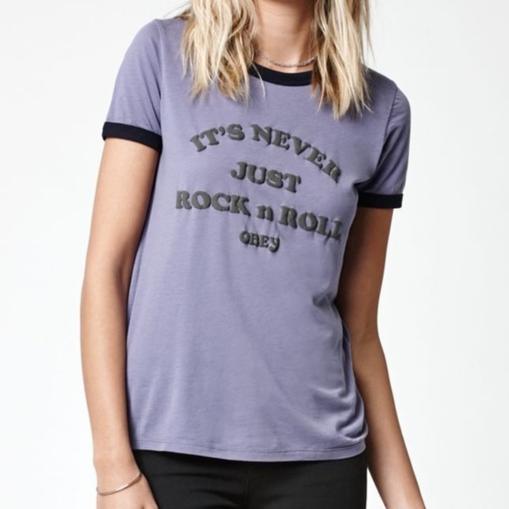 Obey graphic ringer t-shirt in purple